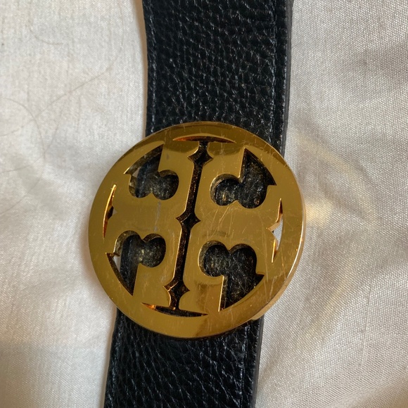 Tory Burch Black/Tan Snakeprint Reversible Leather Belt sz M - Picture 1 of 4